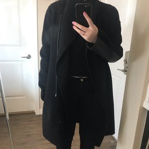 Cool black leather/wool coat
